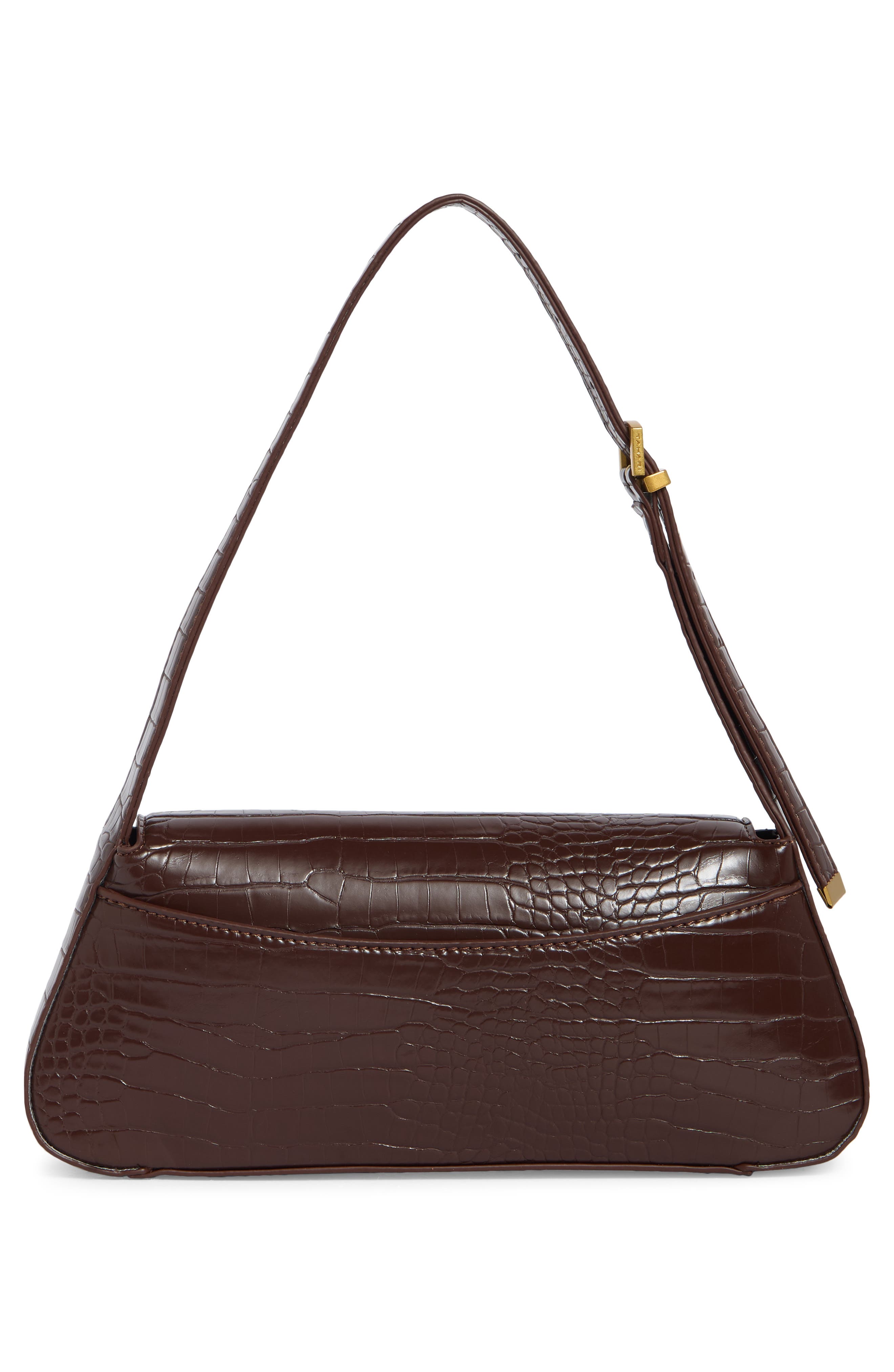 Frankie Croc Embossed Faux Leather Flap Shoulder Bag, Alternate, color, COCOA