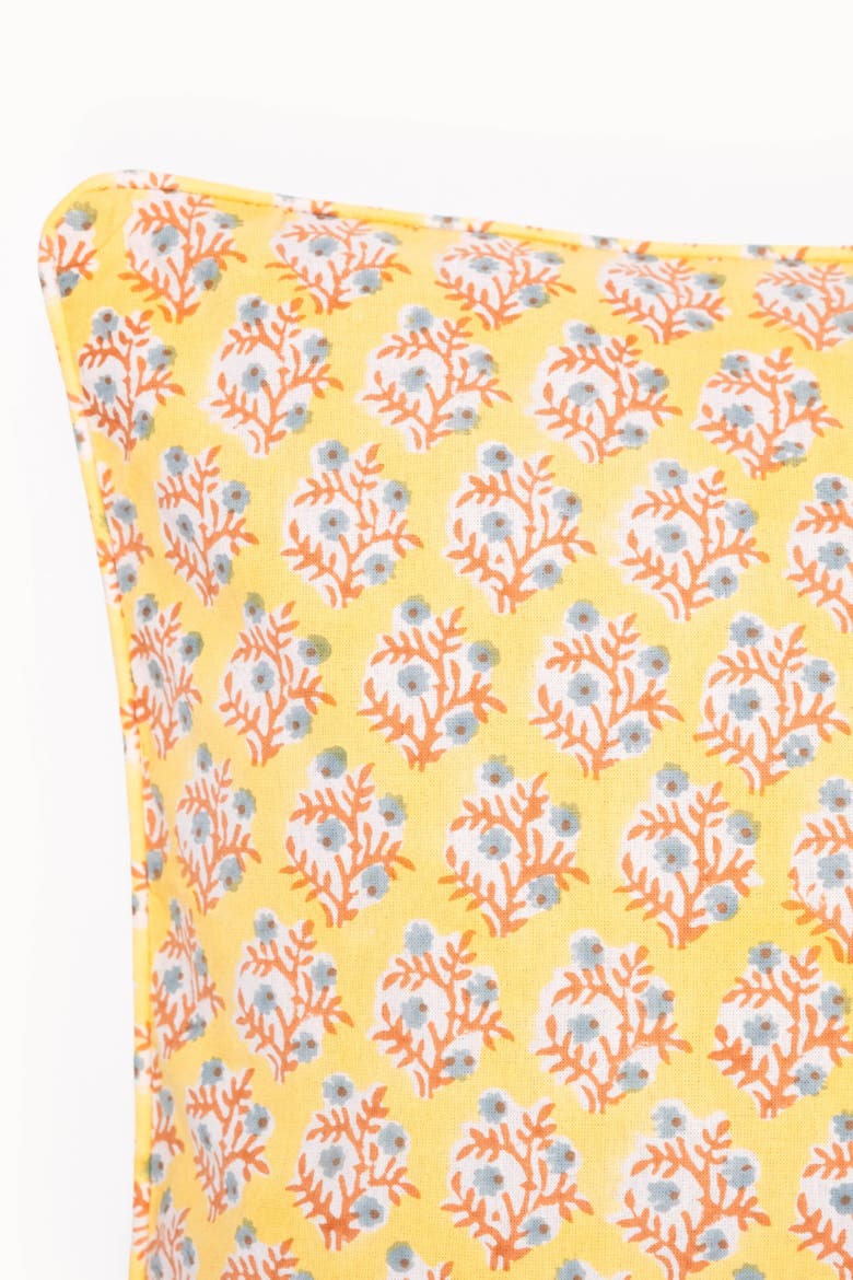 Mogra Piped Blockprint Pillow Cover, Alternate, color, Golden Yellow