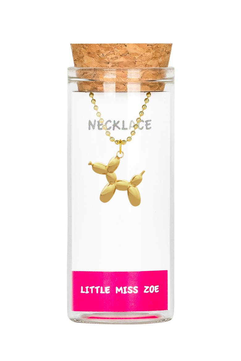 Gold Balloon Dog Charm Necklace in Gift Bottle, Main, color, Gold