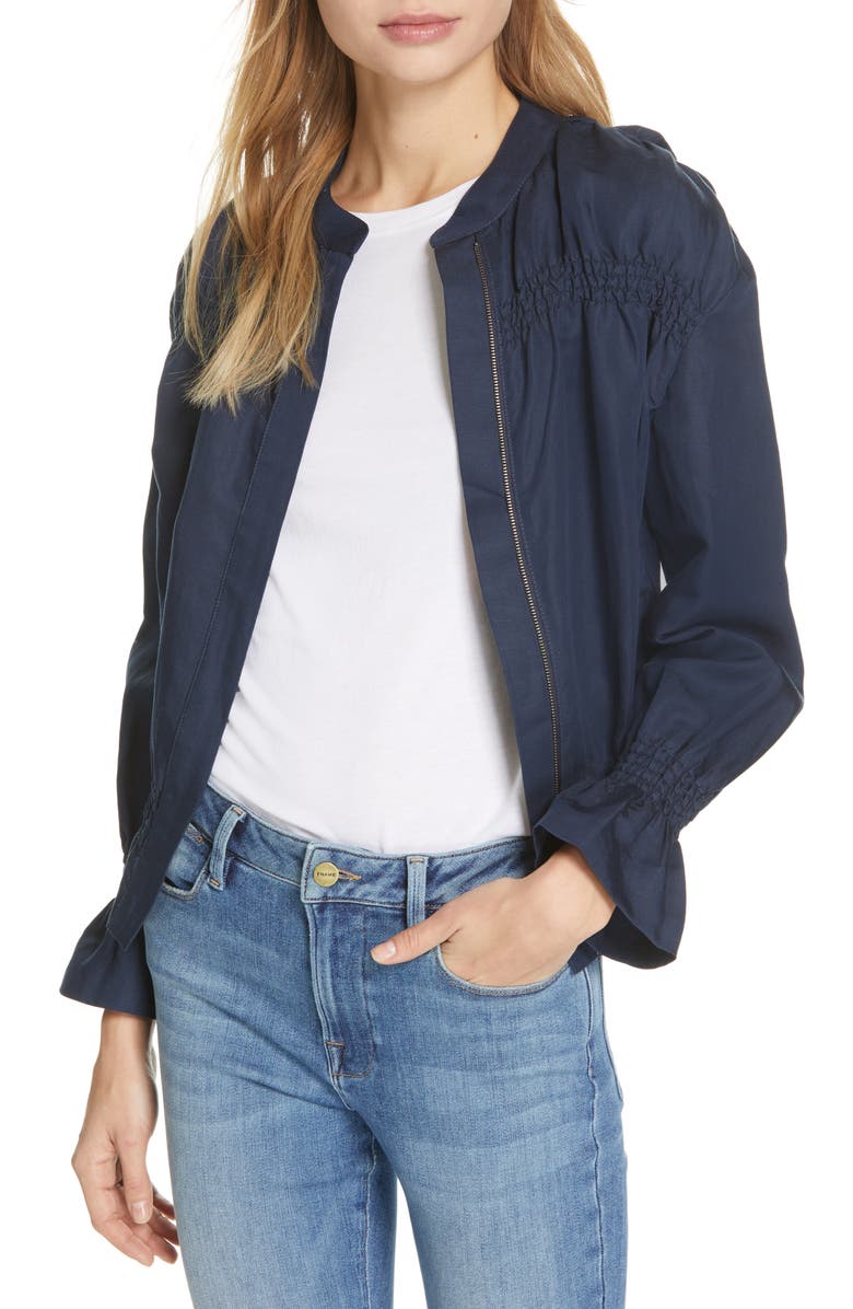 FRAME Smocked Zip Front Jacket, Main, color, 