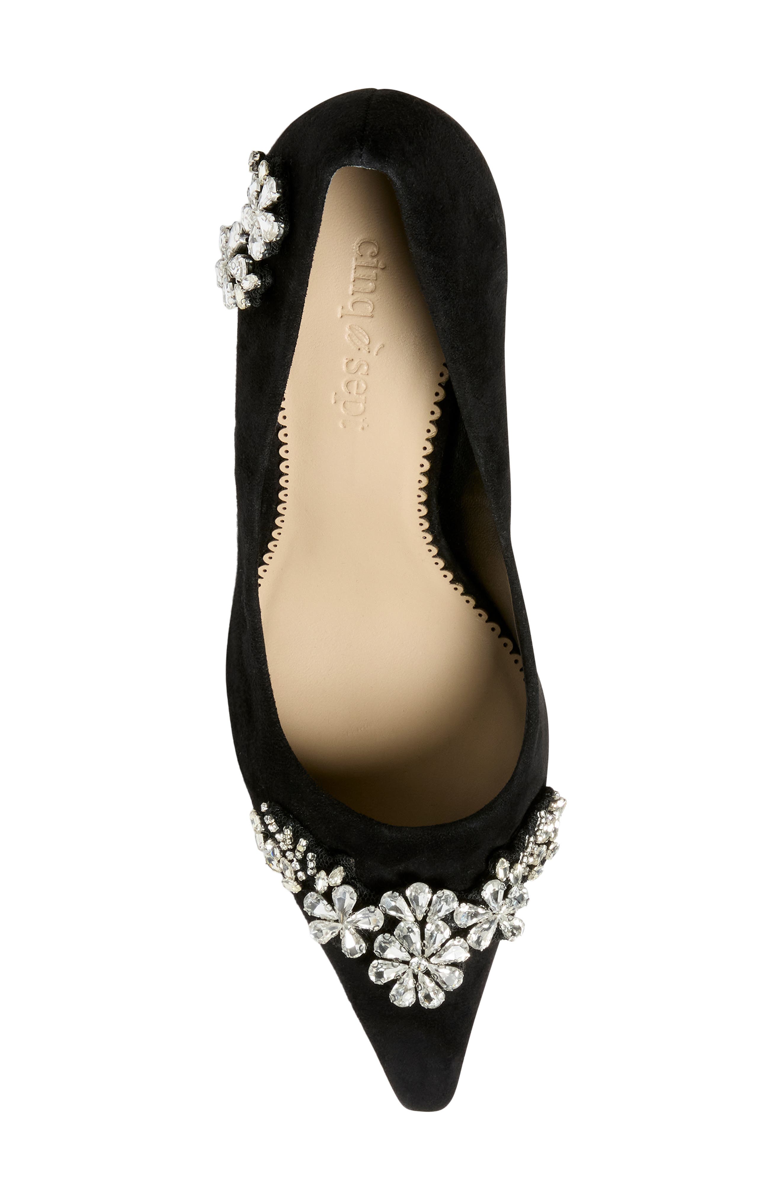 Cinq à Sept Appliqué Pointed Toe Pump, Alternate, color, Black/ Clear Crystal