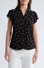 Adrianna Papell Flutter Sleeve Knit Button-Up Shirt