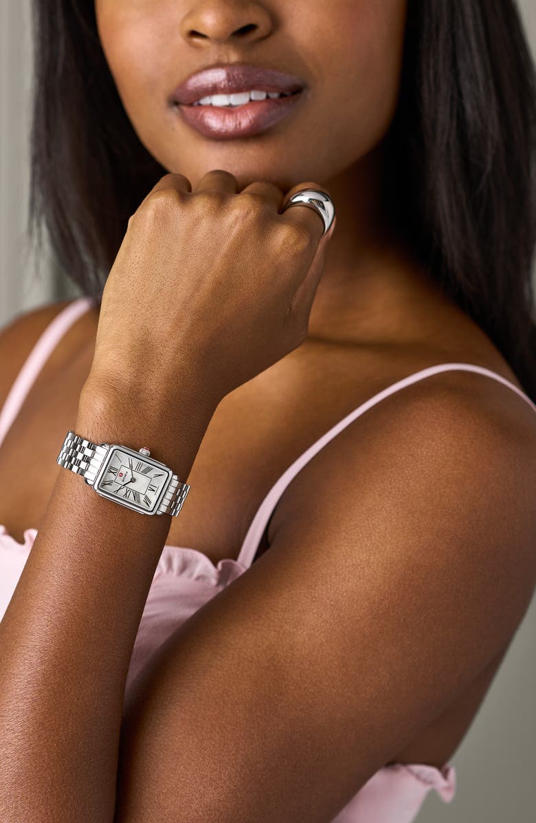 MICHELE Deco Park Mother-of-Pearl Bracelet Watch, 23mm x 29mm, Alternate, color, Silver