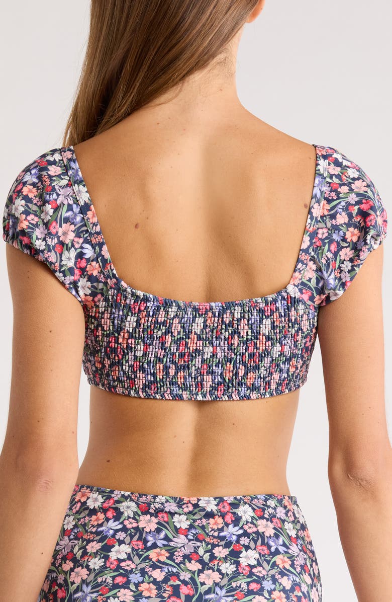 Hutch Smocked Puff Sleeve Bikini Top, Alternate, color, Navy Garden