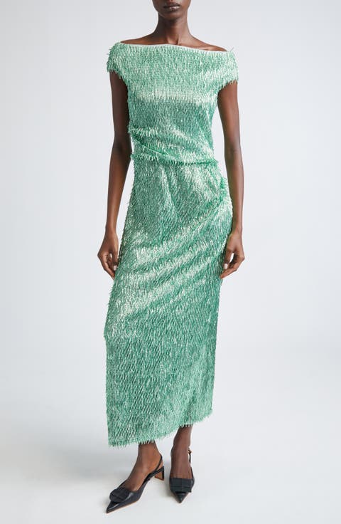 Beaded Off the Shoulder Cocktail Dress