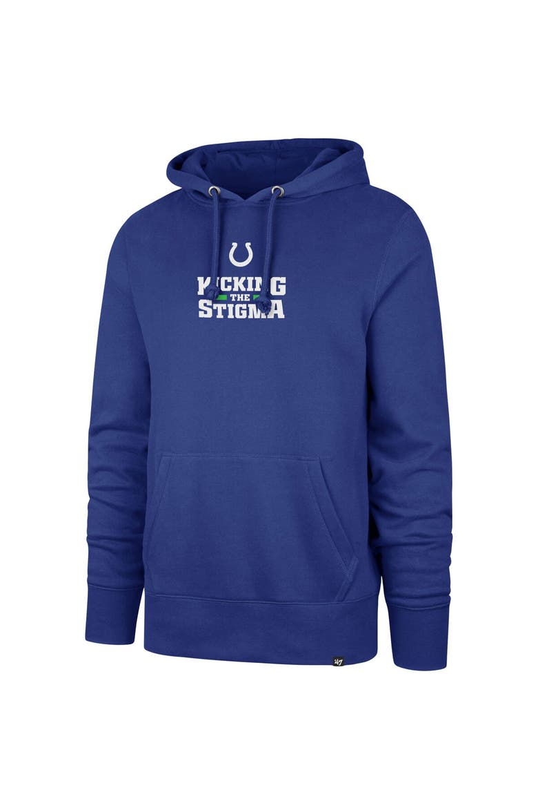 Men's '47 Royal Indianapolis Colts Not All Pain Can Be Seen Kicking the Stigma Pullover Hoodie, Alternate, color, Royal