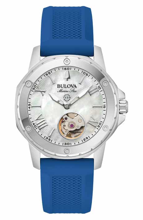 BULOVA Marine Star Silicone Strap Automatic Watch, 35mm