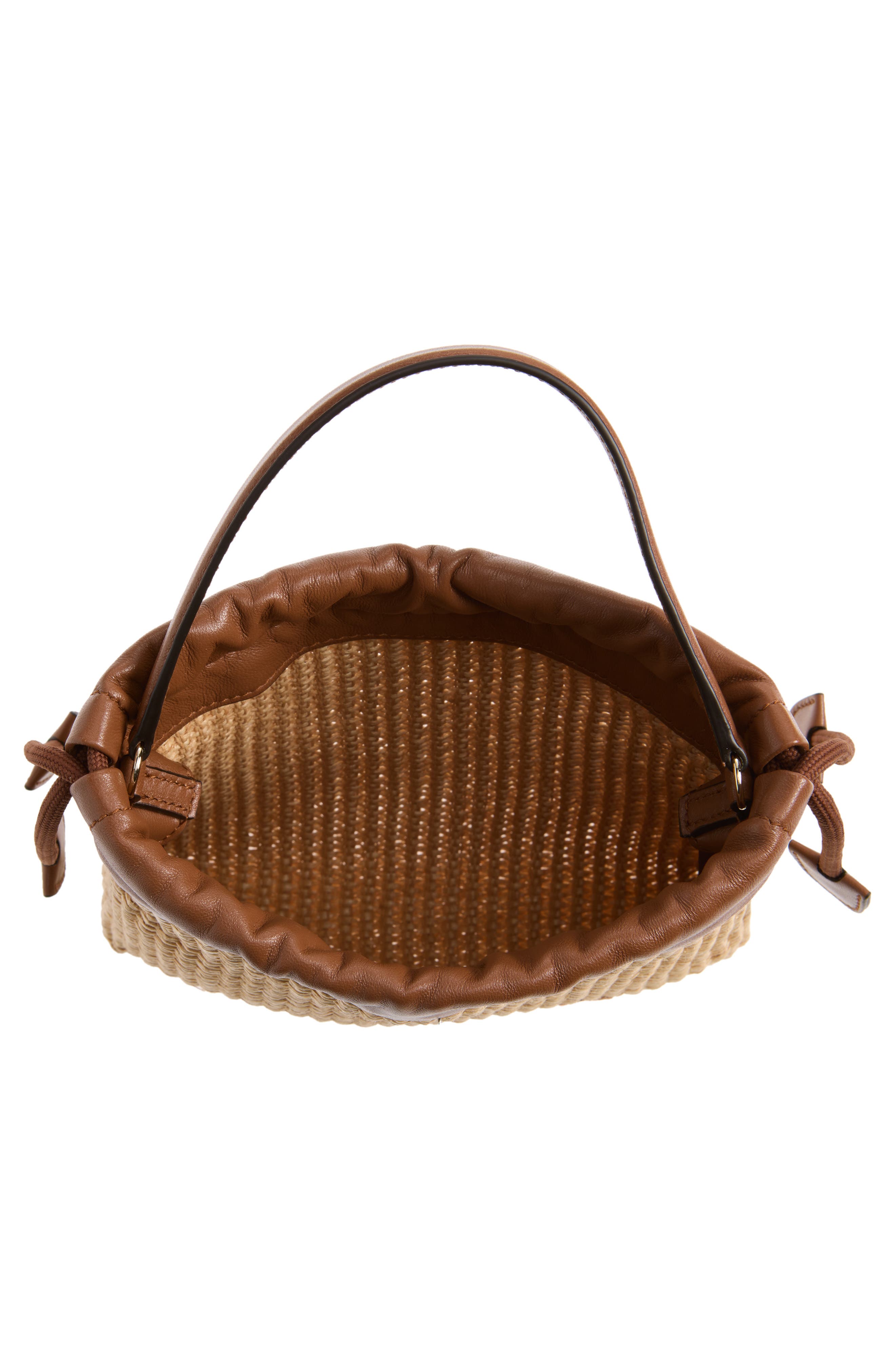 Jimmy Choo Woven Raffia Top Handle Drawstring Pouch, Alternate, color, Natural/ Tan/ Light Gold