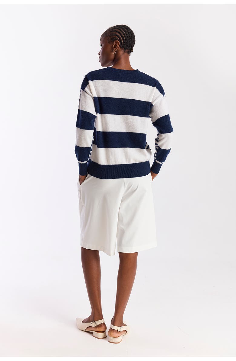 Brodie Pure Cashmere Beach Stripe Cashmere Sweater, Alternate, color, Navy