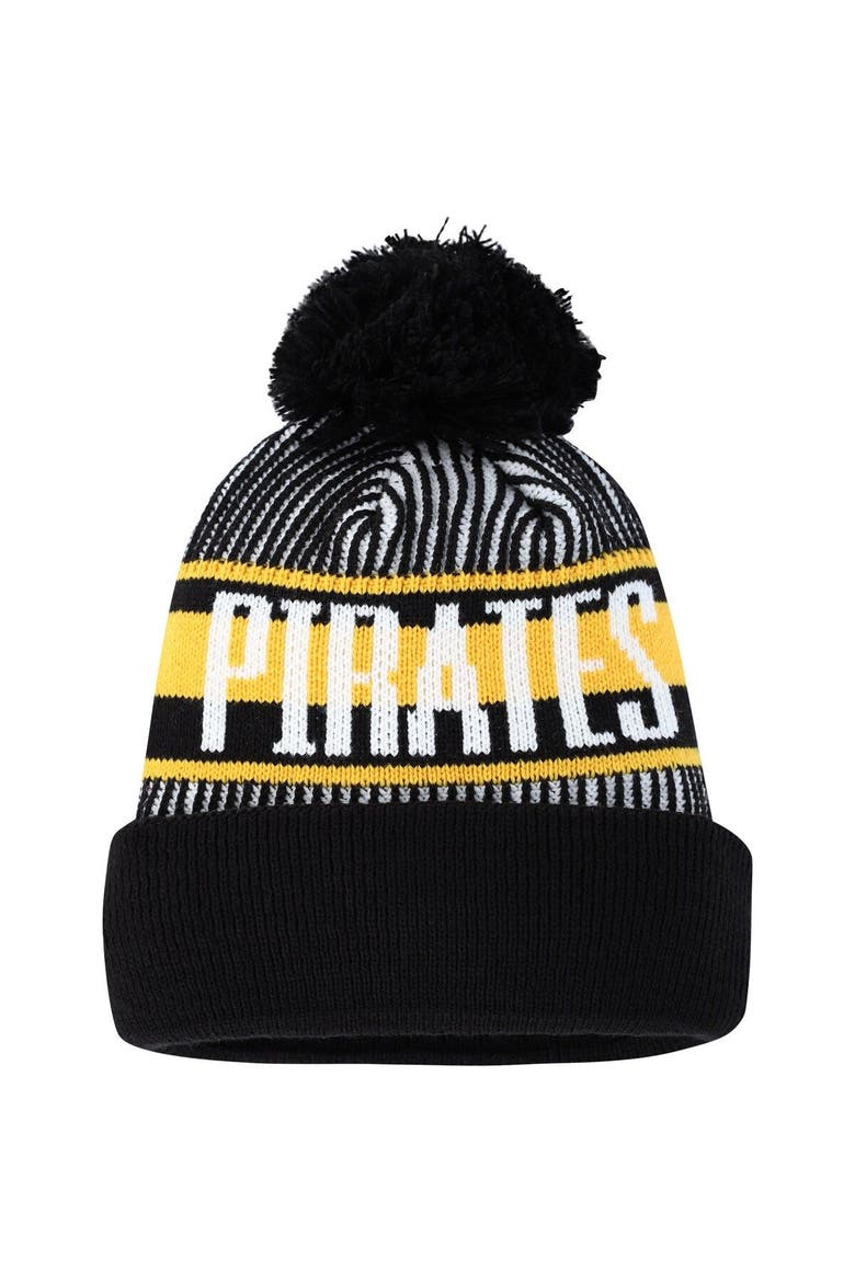 Youth New Era Black Pittsburgh Pirates Striped Cuffed Knit Hat with Pom, Alternate, color, Black