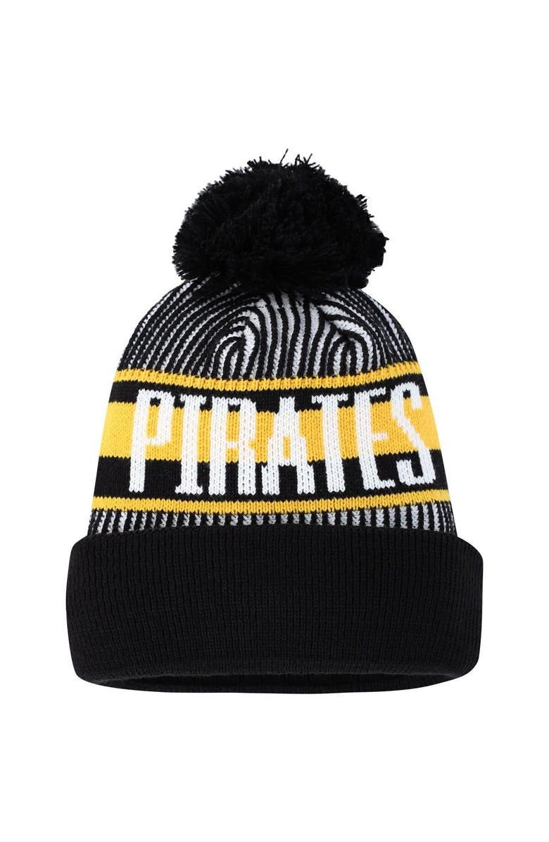 New Era Youth New Era Black Pittsburgh Pirates Striped Cuffed Knit Hat with Pom, Alternate, color, Black