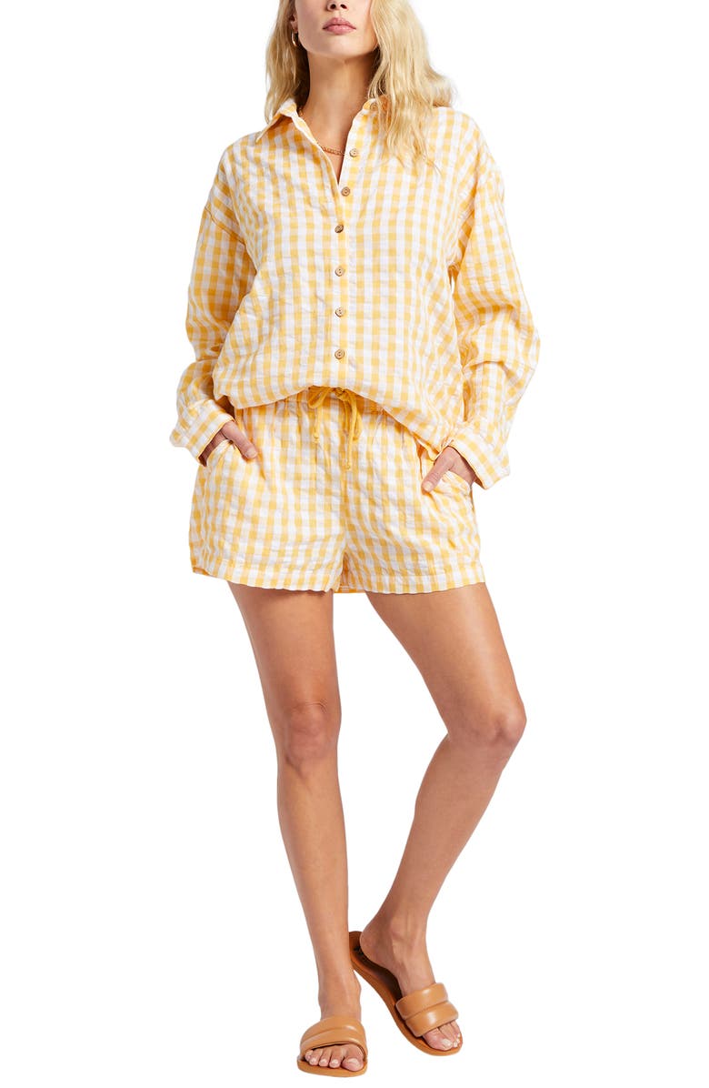 Billabong x Sun Chasers Sunshine Check Oversize Cotton Button-Up Shirt, Alternate, color, 