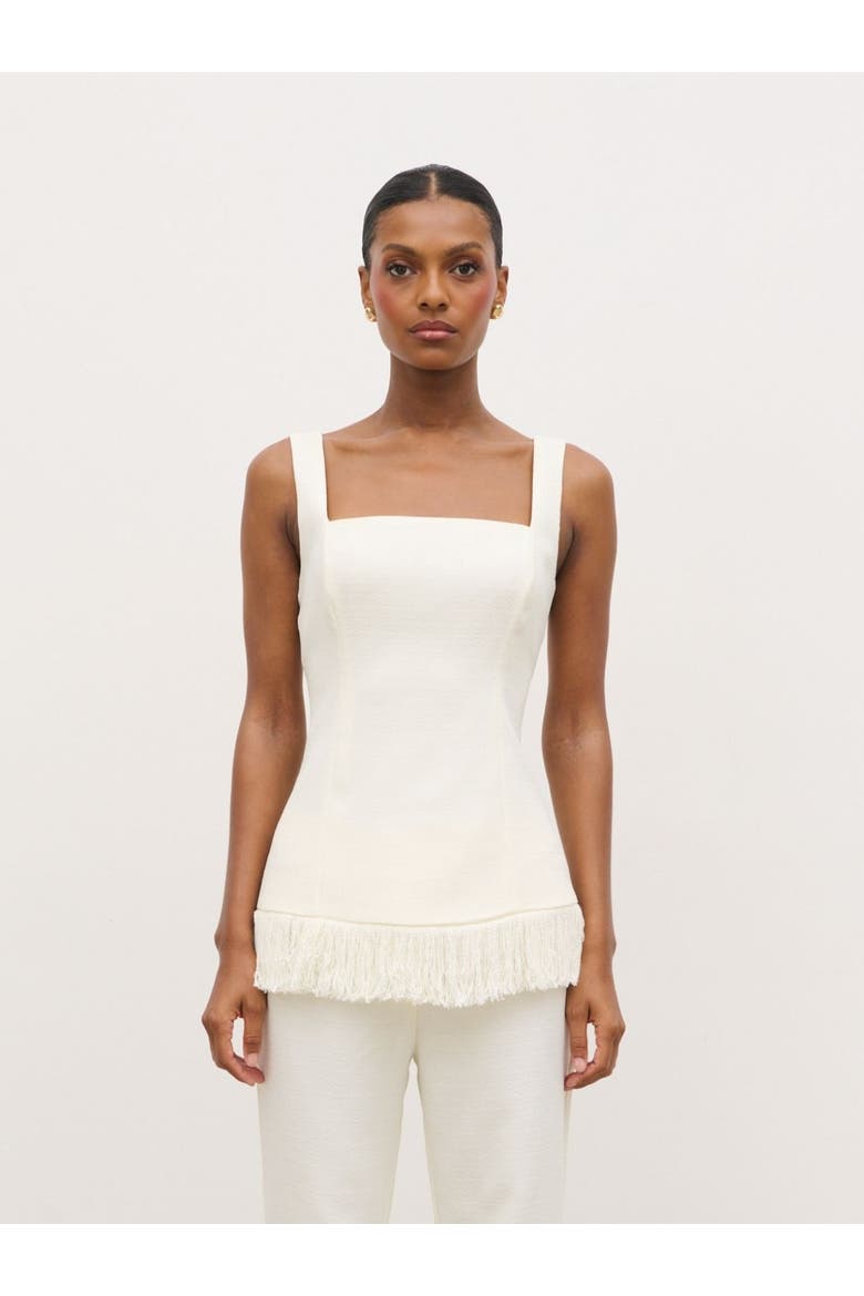 Verona Fringed Tweed Top, Main, color, Cream