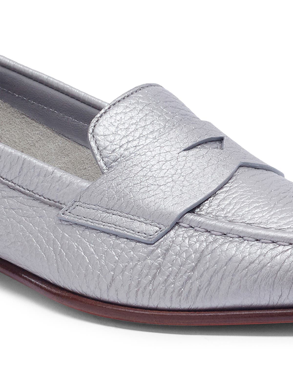 Santoni Women's Tumbled Leather Penny Loafer, Alternate, color, Silver
