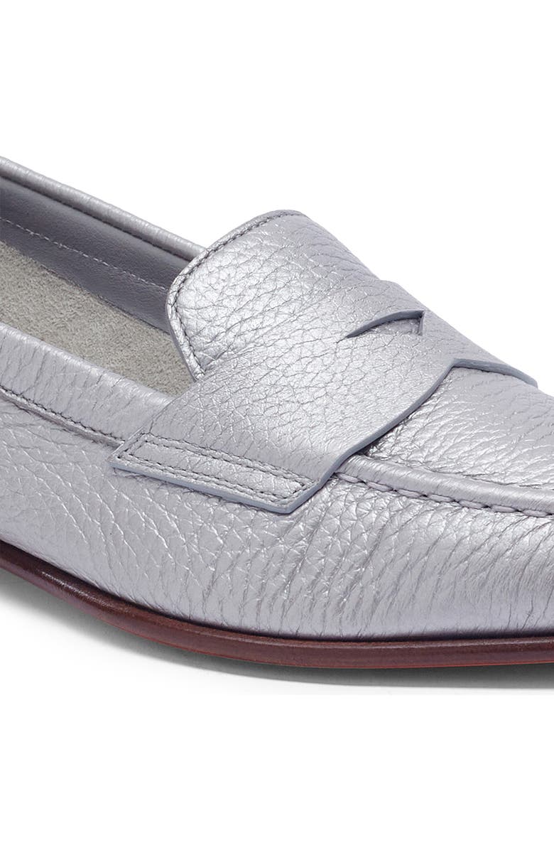 Santoni Women's Tumbled Leather Penny Loafer, Alternate, color, Silver