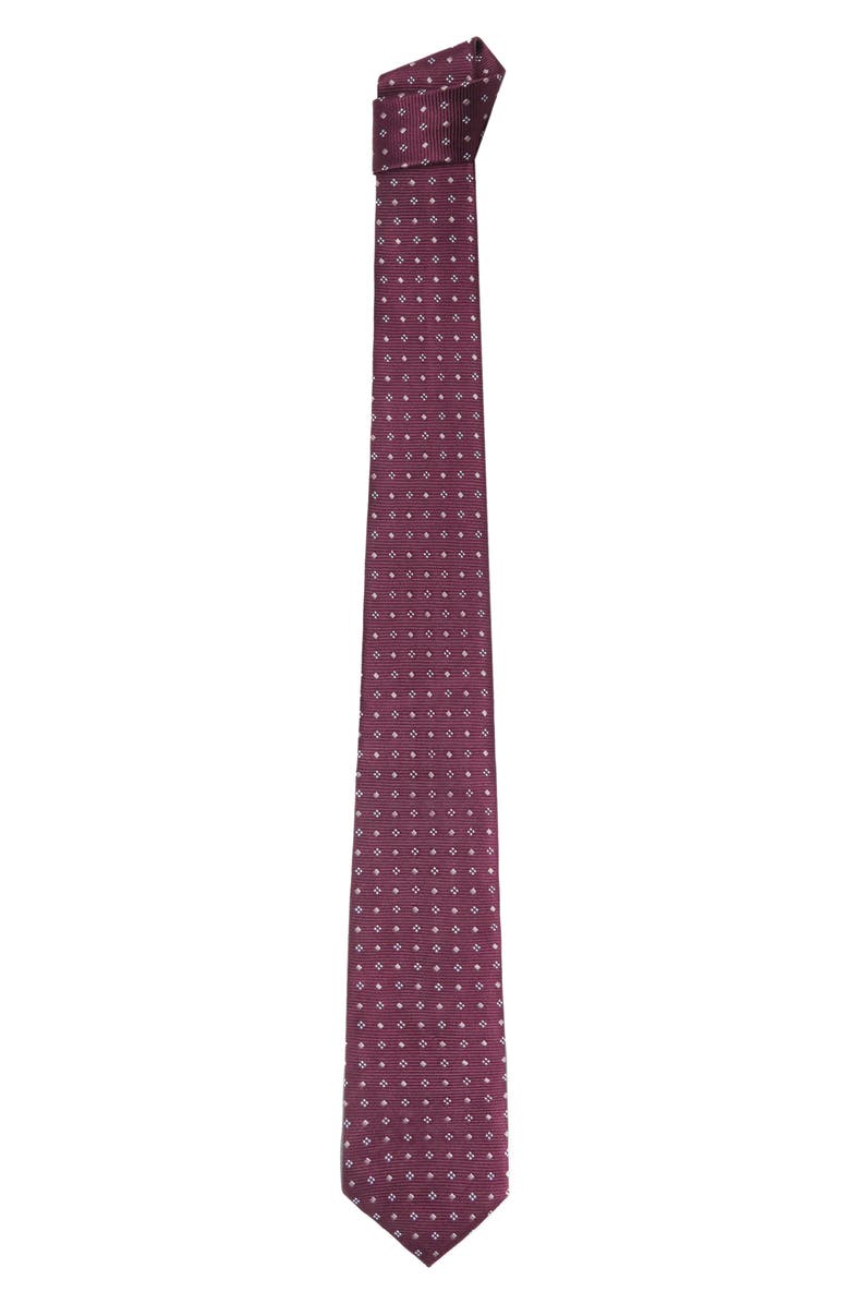 MANGO Geometric Medallion Silk Blend Tie, Alternate, color, Burgundy