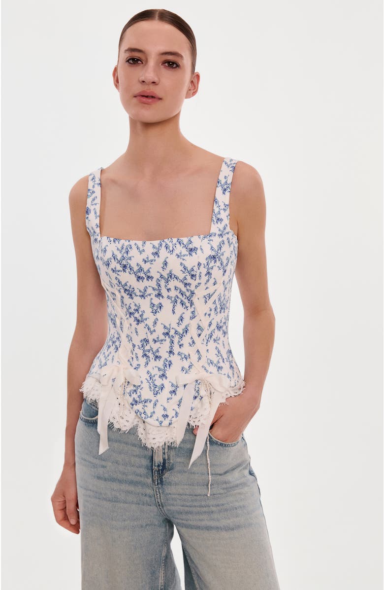 Milla Corset on Straps with Bows and Ribbon Lacing, Alternate, color, Blue Lavender