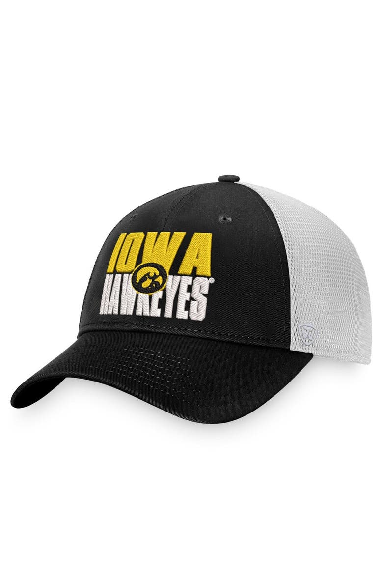 TOP OF THE WORLD Men's Top of the World Black/White Iowa Hawkeyes Stockpile Trucker Snapback Hat, Main, color, Black