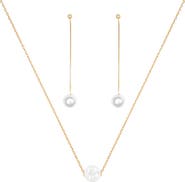 Bearfruit Jewelry Sterling Silver 18k Gold Plated Abby Single Cultured Pearl Necklace & Dangled Drop Earrings Set Minimalist