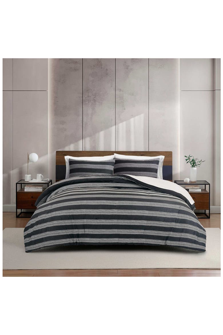 Banded Stripe Grid 3-Piece Comforter Set, Alternate, color, BLACK/ WHITE