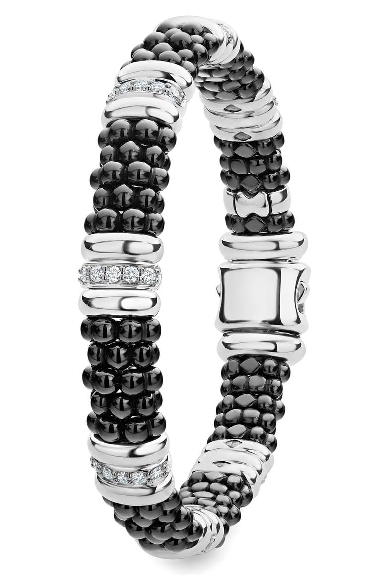 LAOGS Black Caviar Diamond 7-Link Bracelet, Alternate, color, SILVER