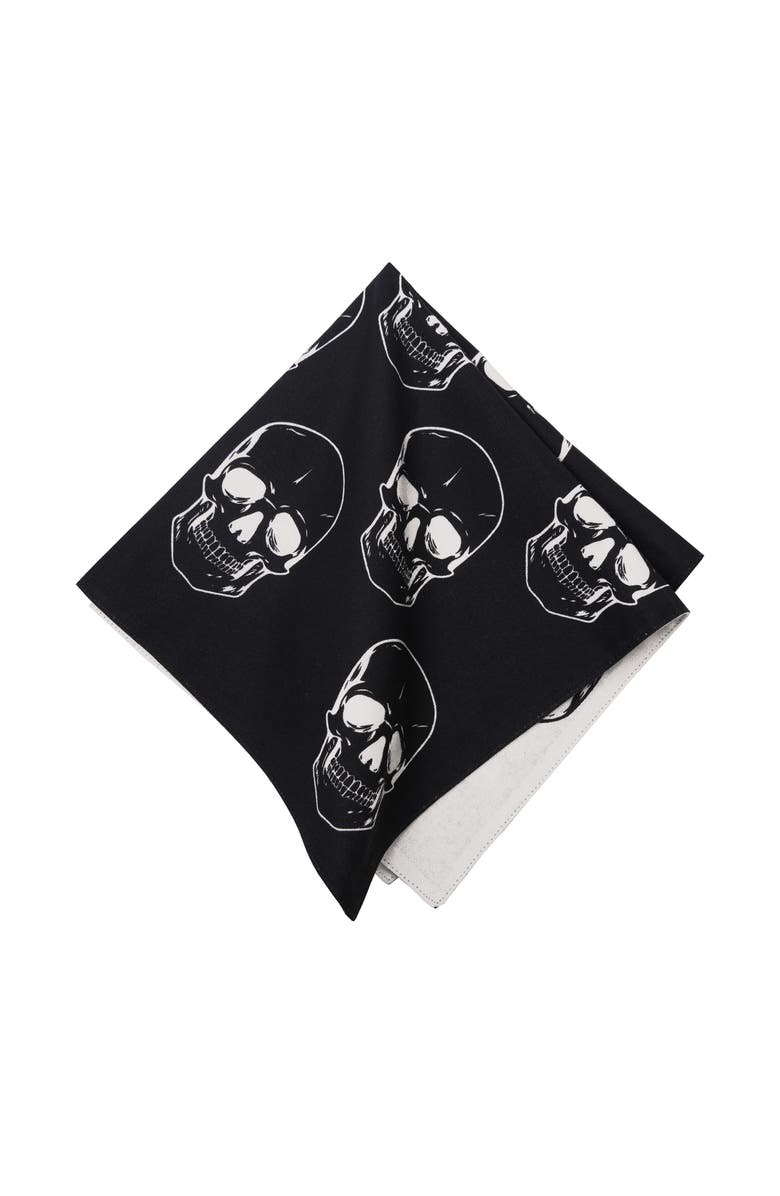 C&F Home Skully Skeleton Skulls Pattern Motifs Black & White Cotton Halloween Napkins Set of 6, Alternate, color, Black