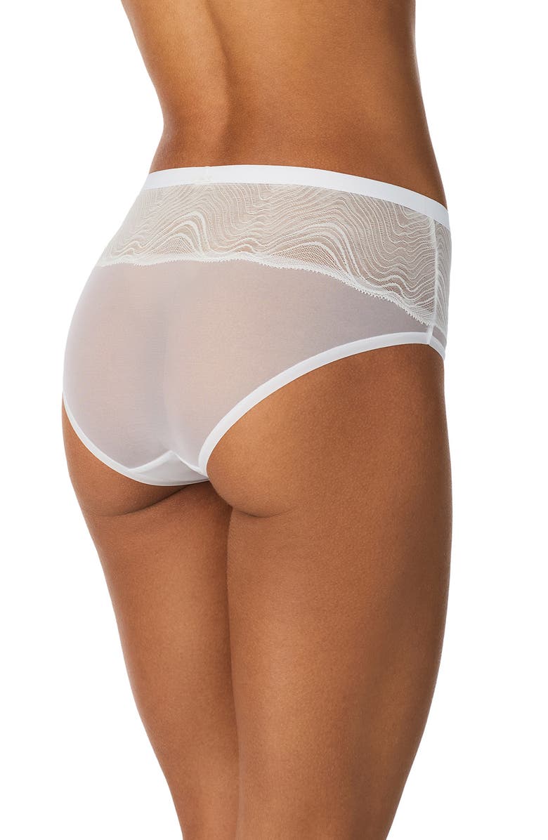 DKNY Wave Lace Trim Mesh Hipster Panties, Alternate, color, Snow