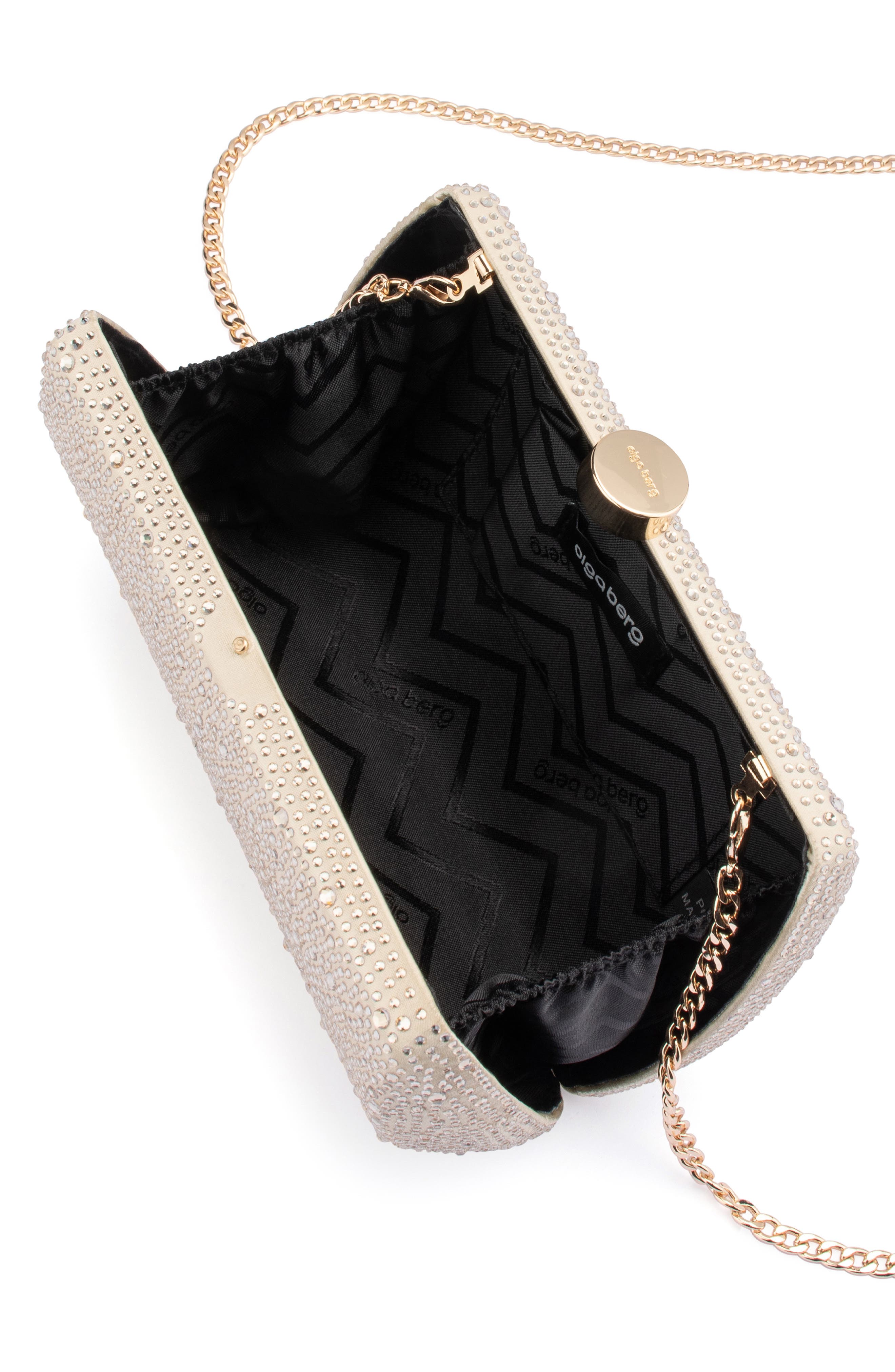 Olga Berg Carolina Crystal Frame Clutch, Alternate, color, Champagne
