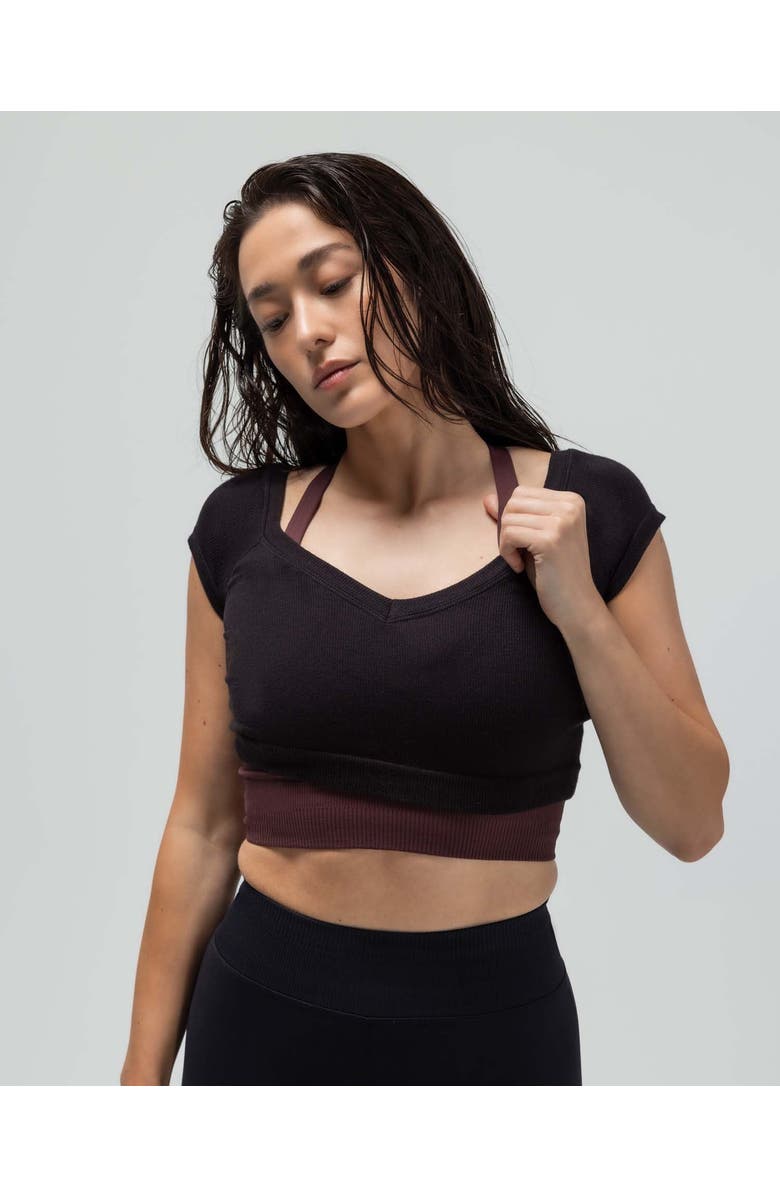 Reformer Ribbed Cap Sleeve Crop Top, Main, color, Black