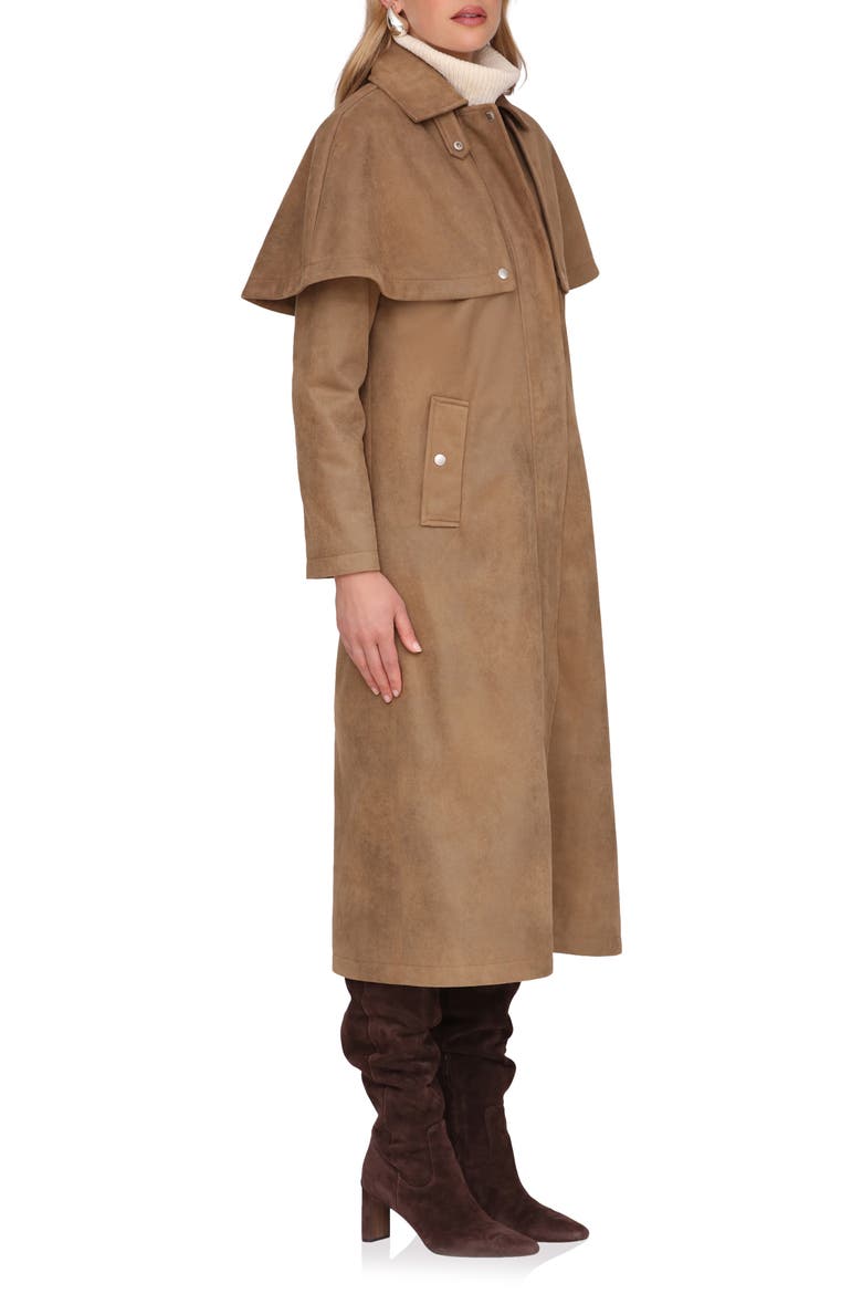 Faux Suede Cape Trench Coat, Alternate, color, FAWN