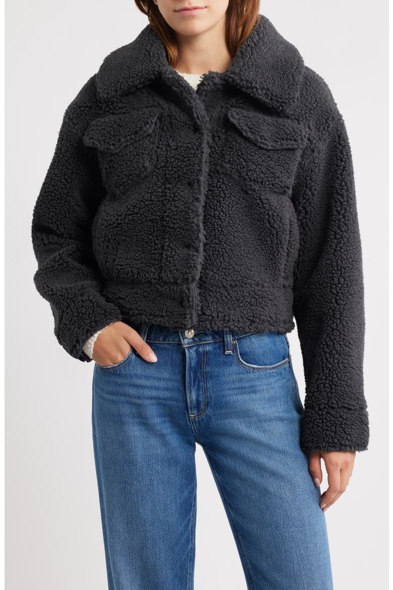 Frankie Faux Shearling Trucker Jacket, Main, color, INK