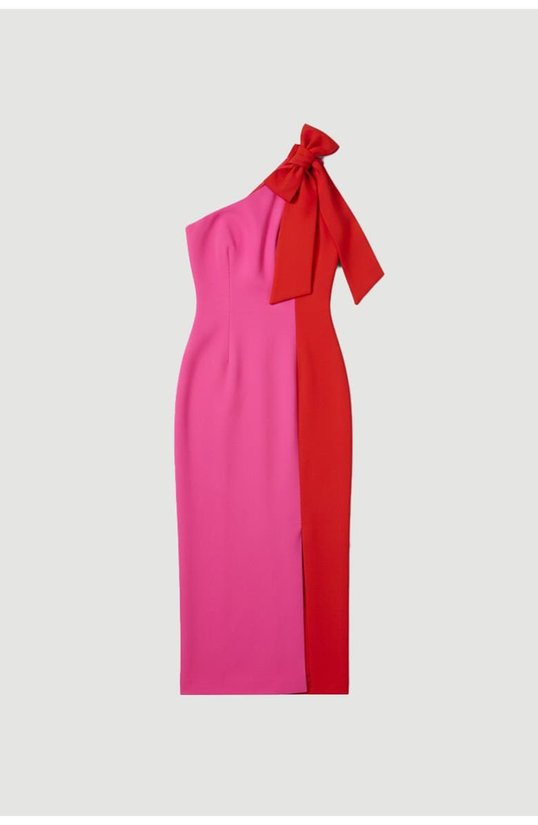 Karen Millen Soft Tailored Bow Tie-Neck Midi Dress, Alternate, color, Pink