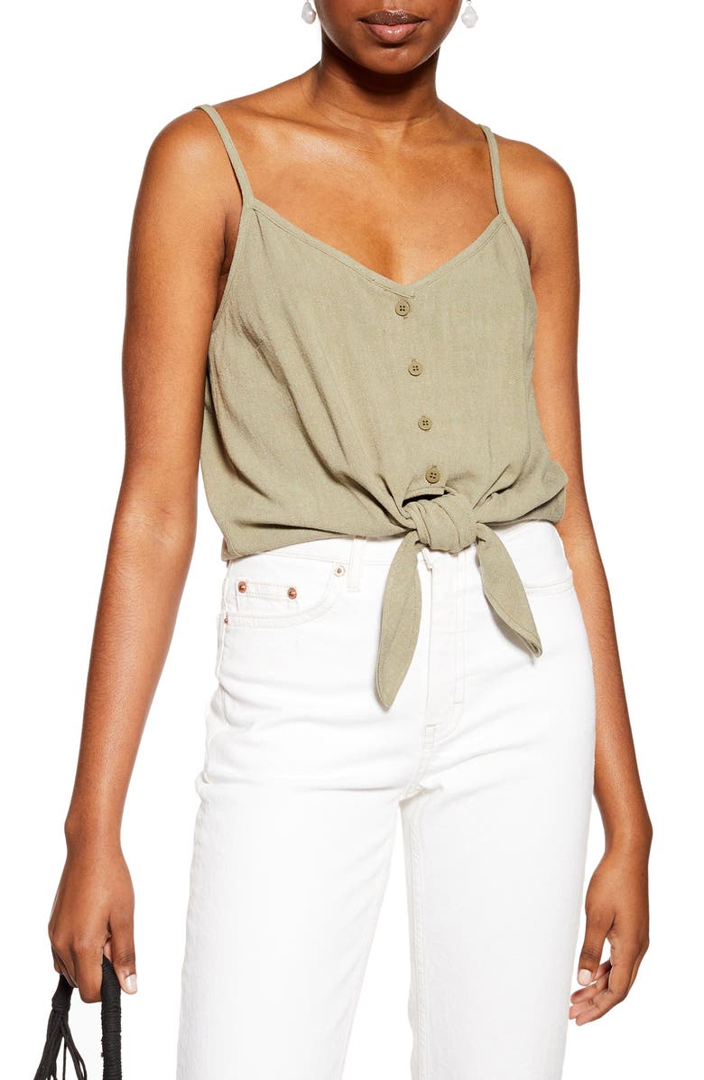 Topshop Polly Tie Front Camisole, Main, color, 