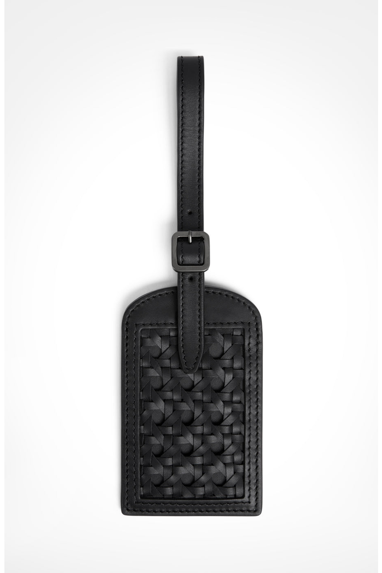 Paglia di Vienna Weave Calfskin Luggage Tag, Main, color, Black