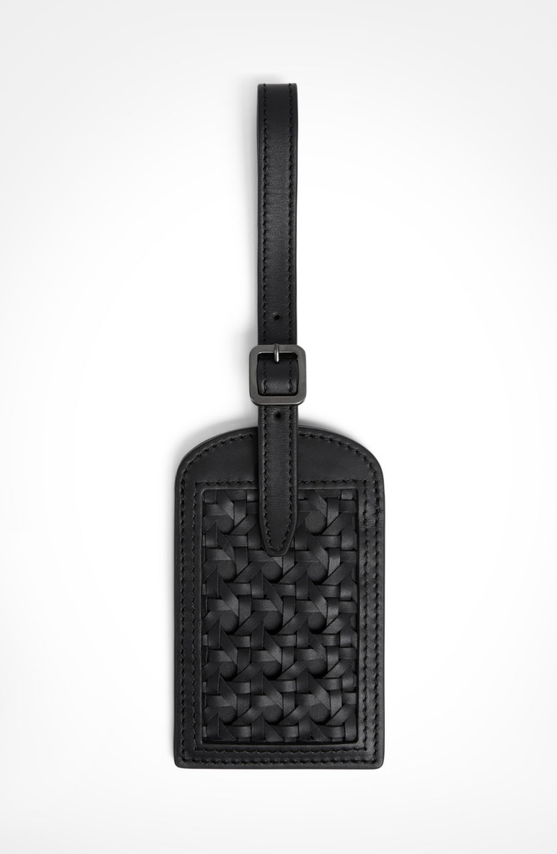 Aviteur Paglia di Vienna Weave Calfskin Luggage Tag, Main, color, Black
