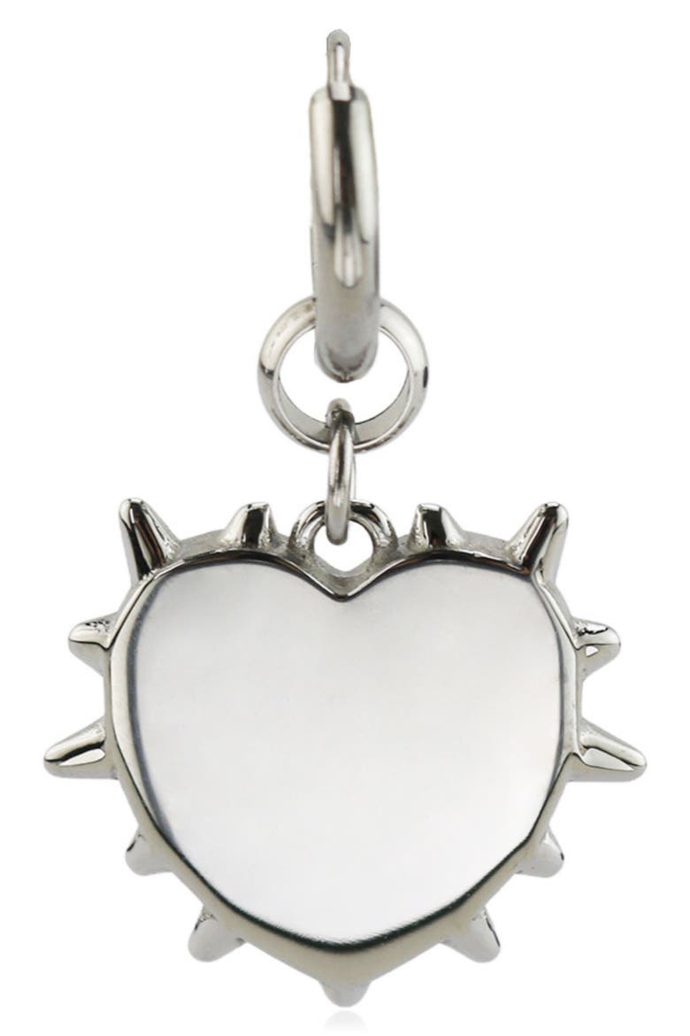 Spiked Heart Drop Huggie Hoop Earrings, Alternate, color, SILVER