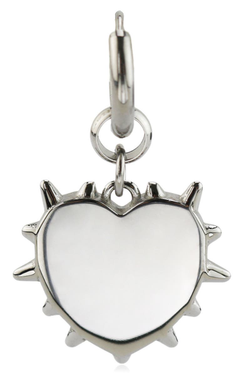 REBL Spiked Heart Drop Huggie Hoop Earrings, Alternate, color, Silver
