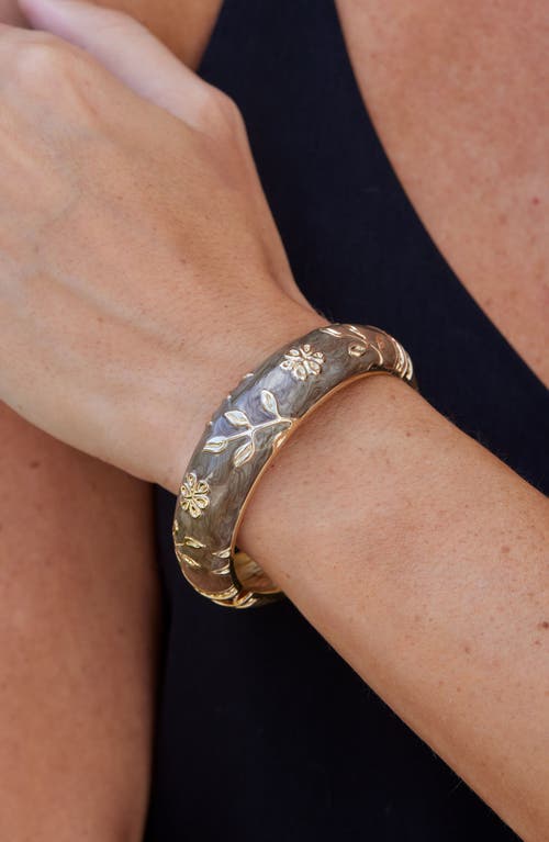 Savvy Cie Jewels Enameled Floral Hinge Bangle Bracelet In Brown