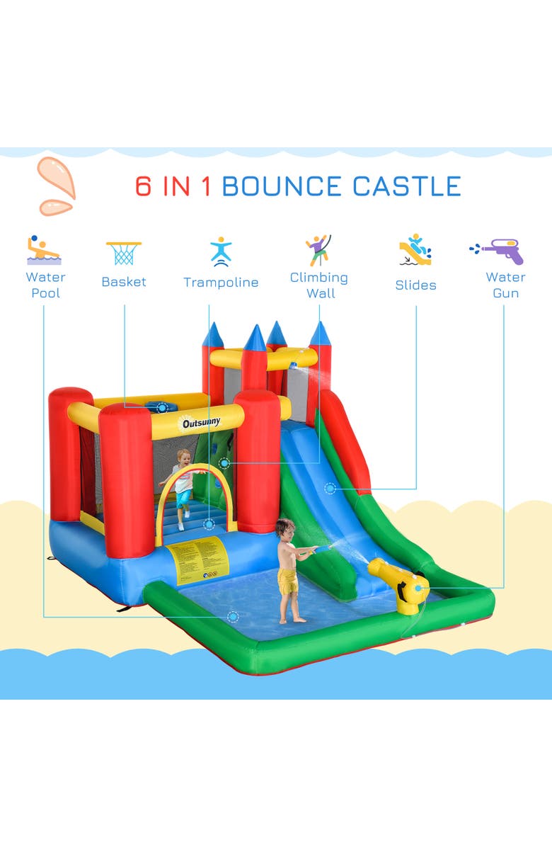 Outsunny 6-in-1 Kids Bounce House Inflatable Water Slide Outdoor, Alternate, color, Multi Color