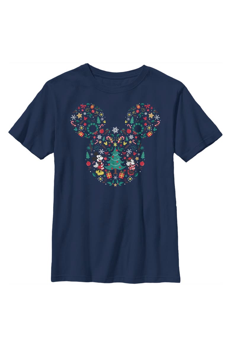 Boy's Mickey & Friends Christmas Wonderland Icon Collage  Graphic T-Shirt, Main, color, Navy Blue