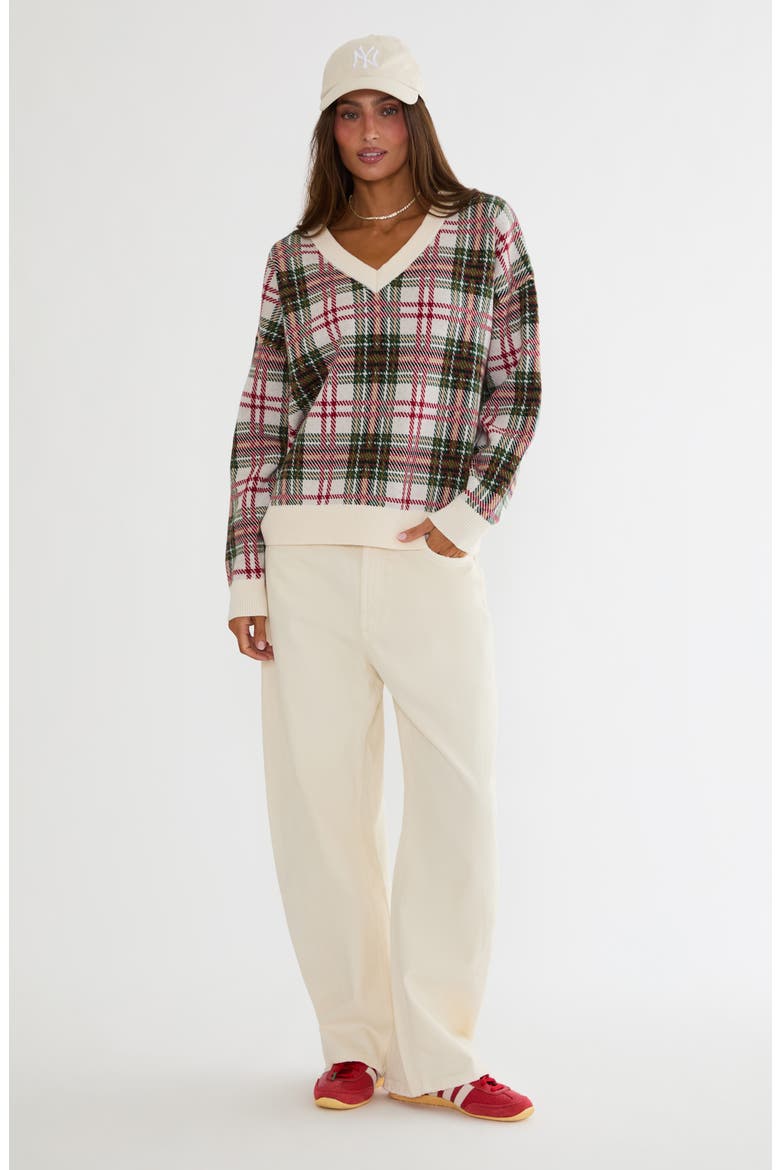 Joey Plaid V-Neck Sweater, Alternate, color, FROSTED PINE PLAID