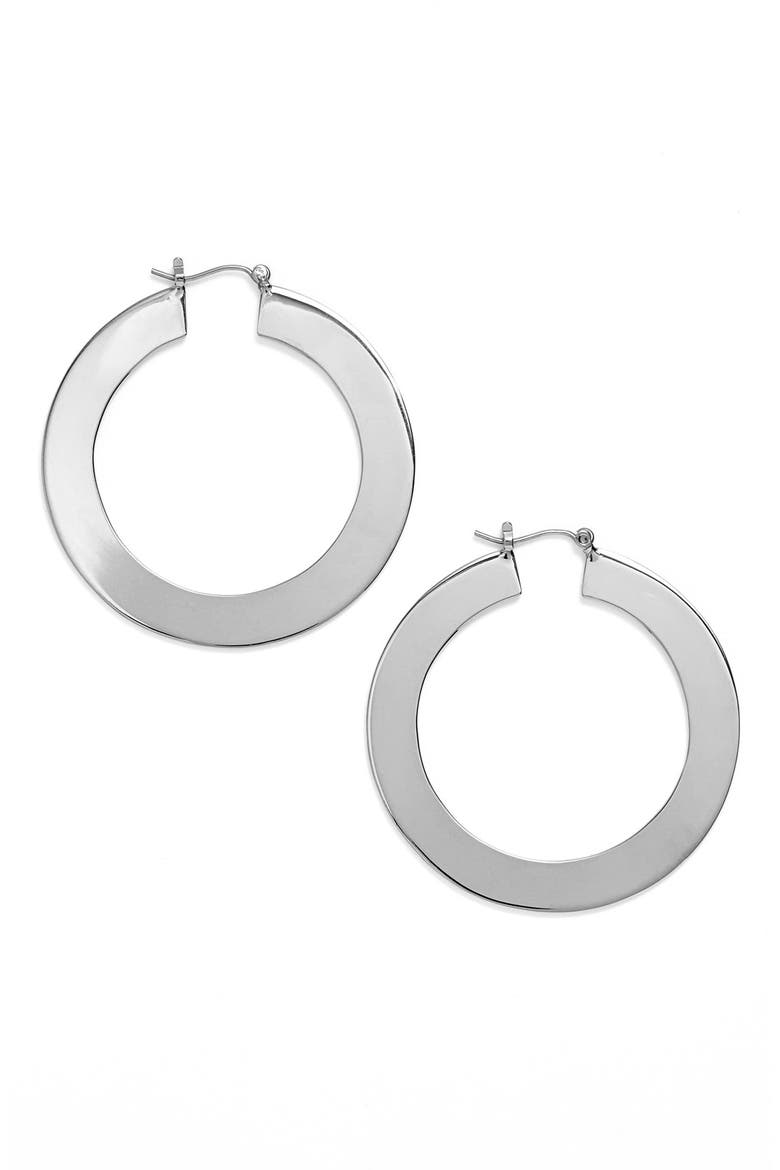 Flat Hoop Earrings, Main, color, SILVER