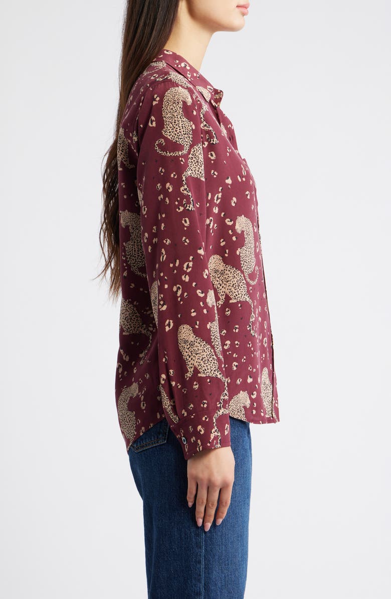 Rails Kate Jaguar Print Silk Button-Up Shirt, Alternate, color, Oxblood Leopard