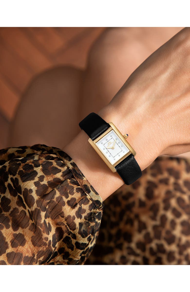 PORSAMO BLEU Karolina Diamond Leather Strap Watch, 21.5mm x 30mm - 0.06 ctw, Alternate, color, Gold-Black