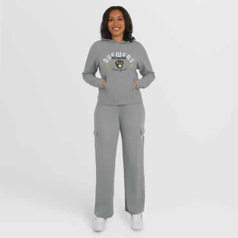 Women's WEAR by Erin Andrews Gray Milwaukee Brewers Waffle-Knit Long-Sleeve Hoodie & Lounge Pant Set