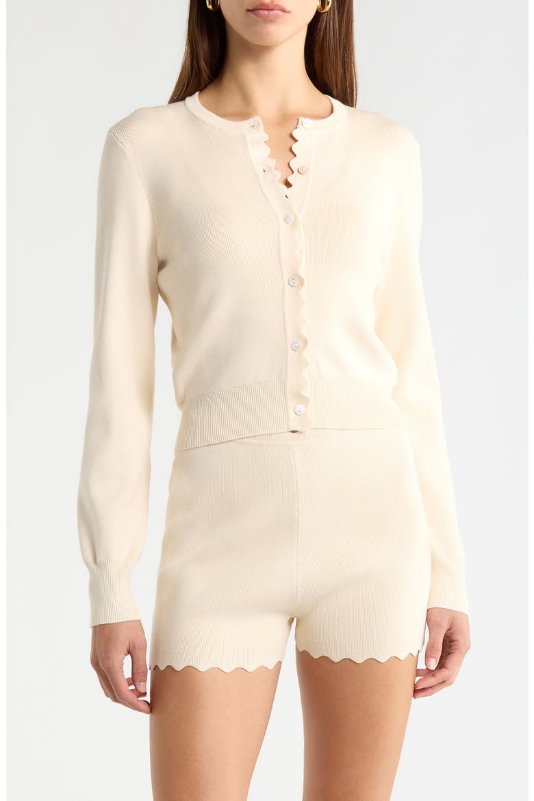 Scalloped Placket Crop Cardigan, Main, color, CREAM