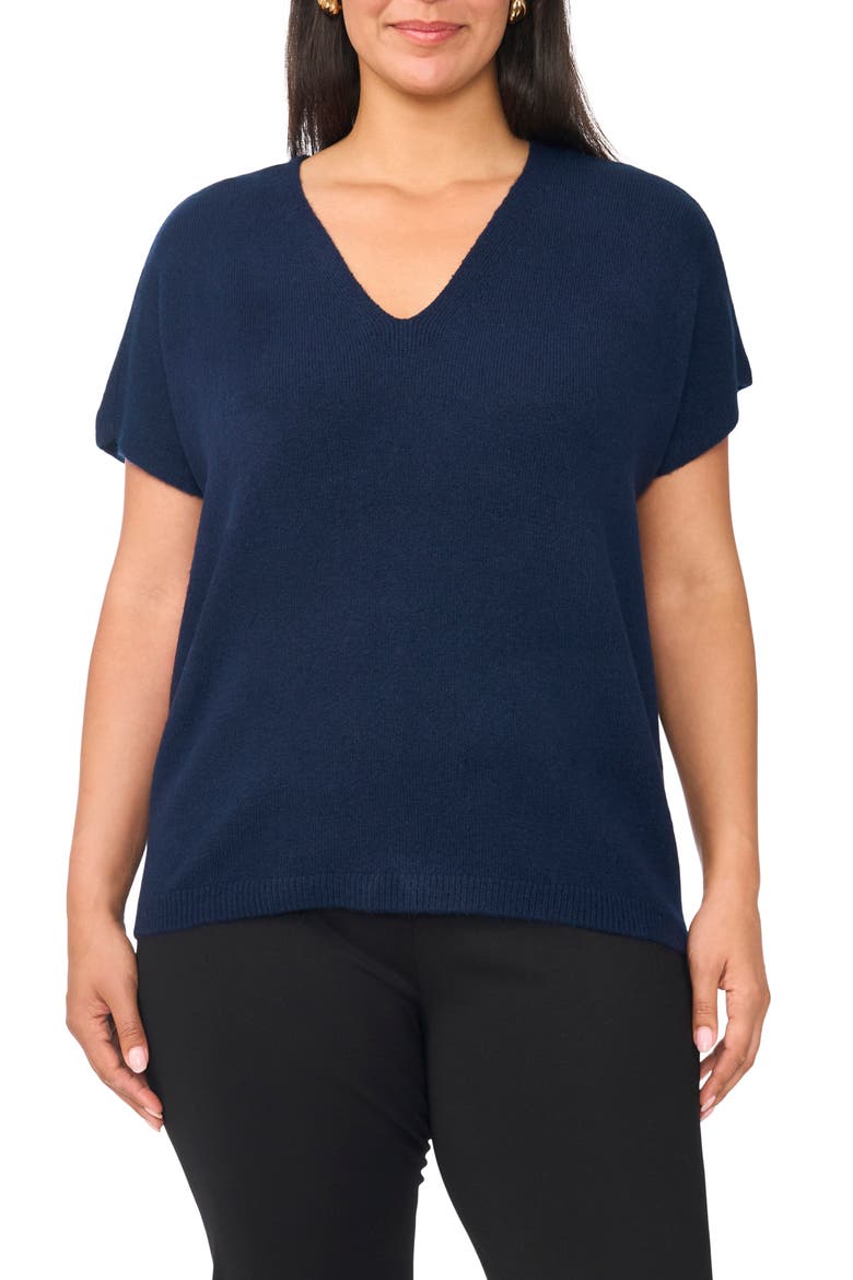 V-Neck Short Sleeve Sweater, Main, color, CLASSIC NAVY