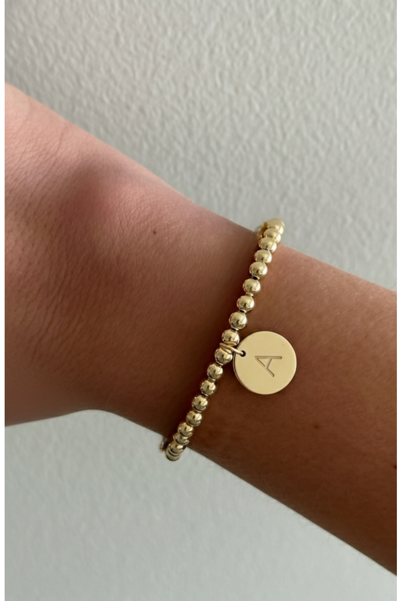 Classic Initial Coin 14k Gold Filled Bead Bracelet, Alternate, color, Gold A