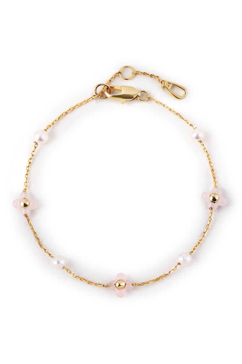 Hannah Rose Quartz & Pearl Station Bracelet, Main, color, GOLD / PINK