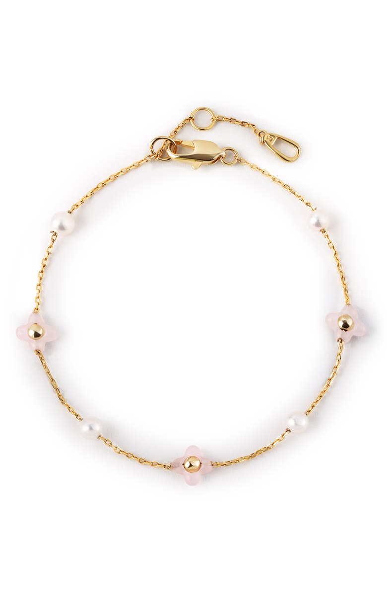 Ana Luisa Hannah Rose Quartz & Pearl Station Bracelet, Main, color, Gold / Pink